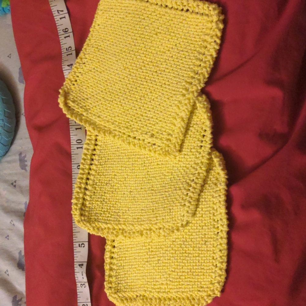 Yellow Hand Knitted Dish Cloths NEW